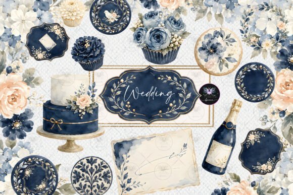 Download Navy Blue Floral Wedding Watercolor Clip - Wedding Collection